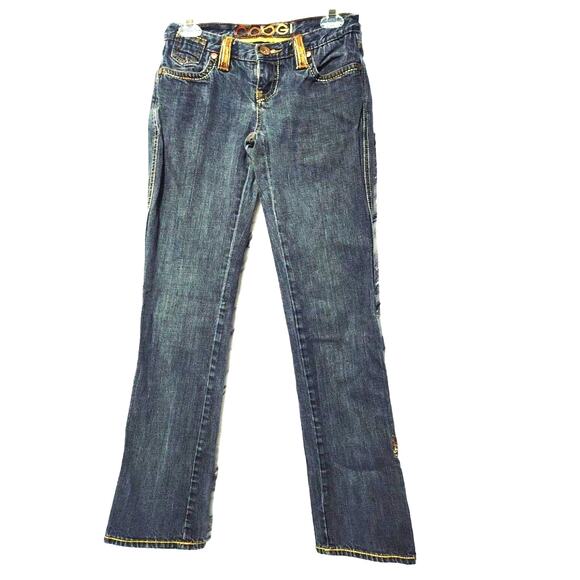 Coogi Vintage Embroidered Distressed Straight Leg Jeans Low Rise Blue Womens 3/4 - Picture 1 of 8